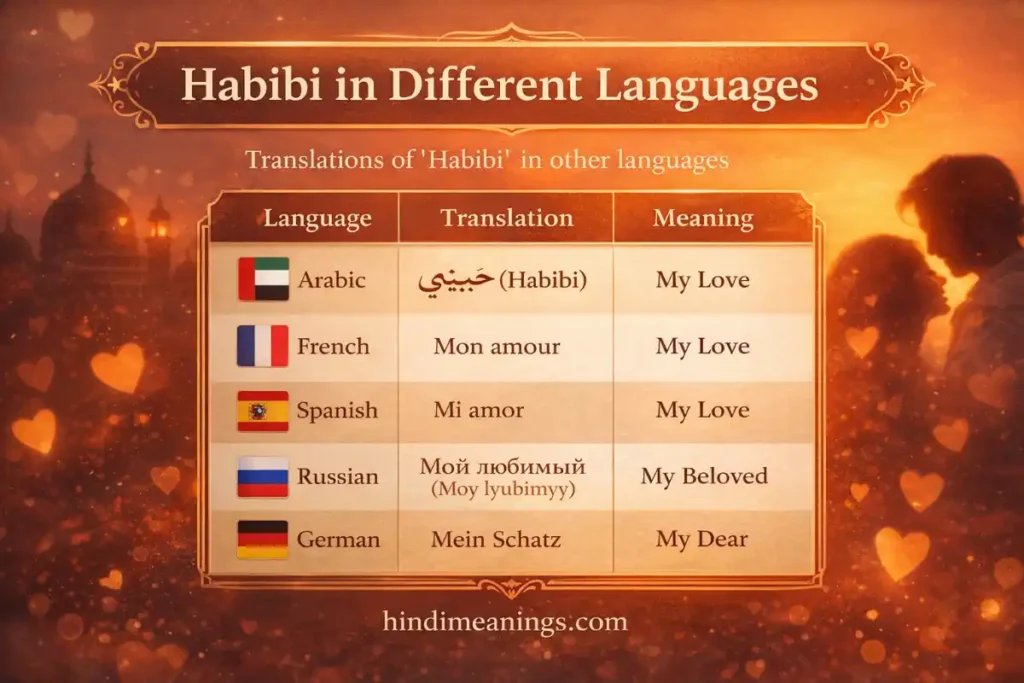 Habibi Meaning in Hindi –translation in different languages.
