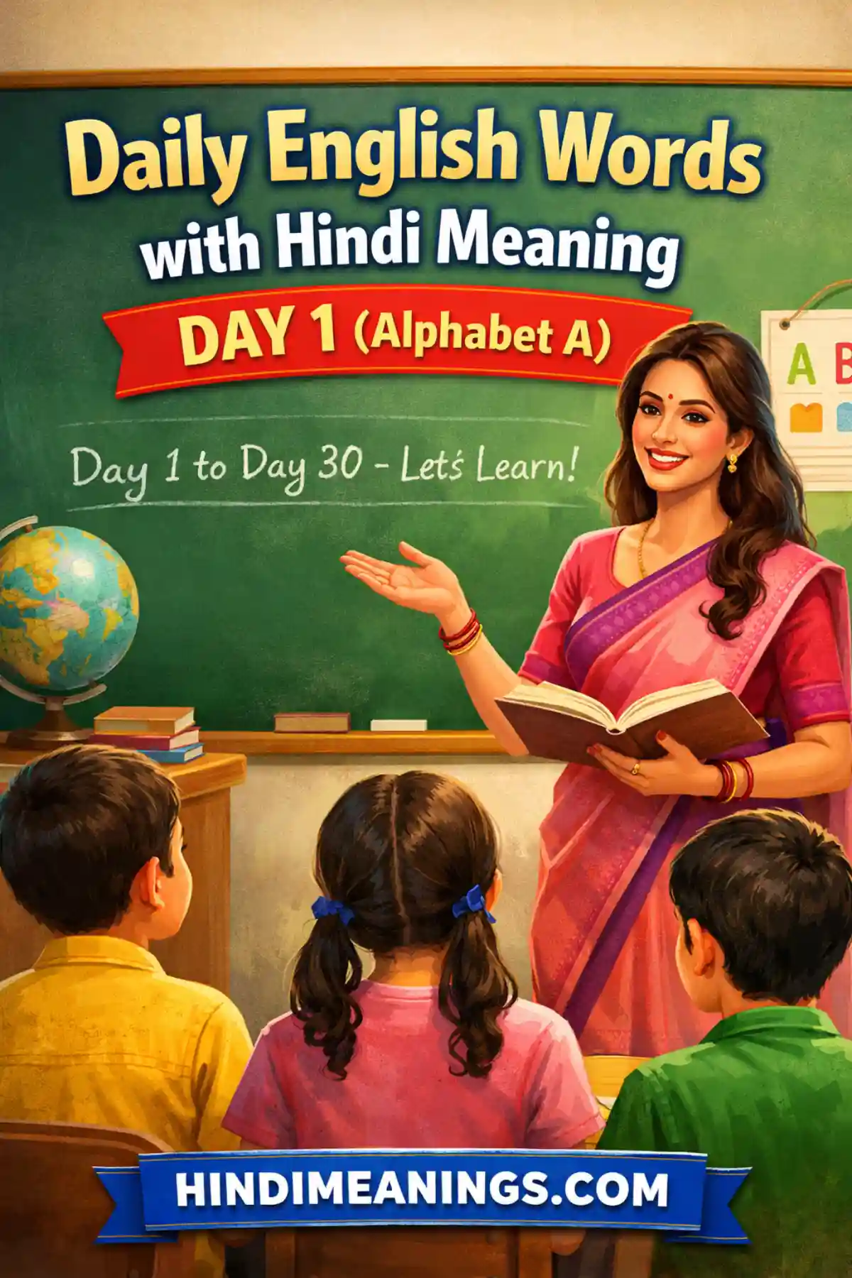 Daily English Words with Hindi Meaning – Day 1 (Alphabet A)