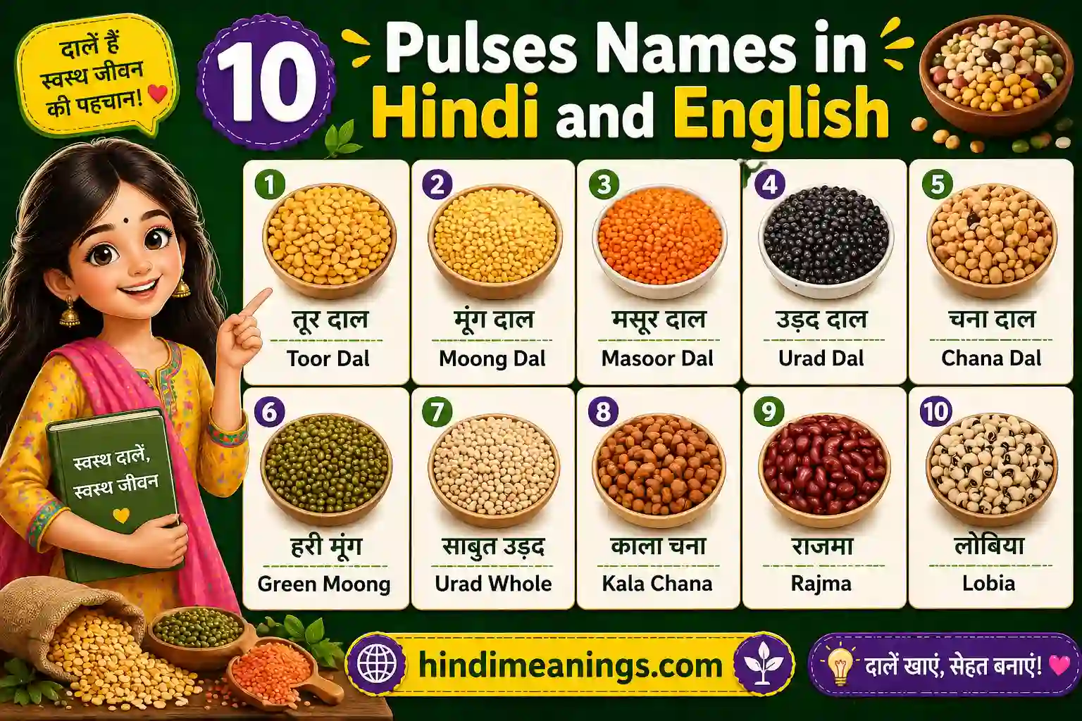 10 Pulses Names in Hindi and English