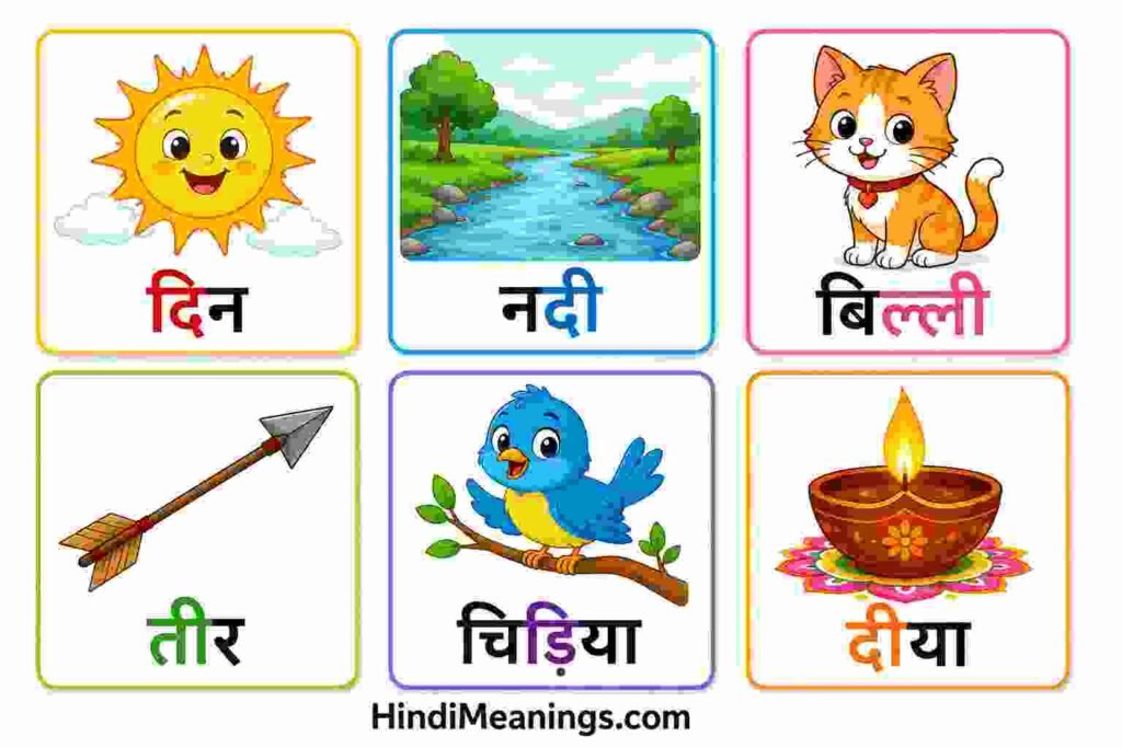 Hindi Ee Ki Matra Words with Pictures-Two letter matra