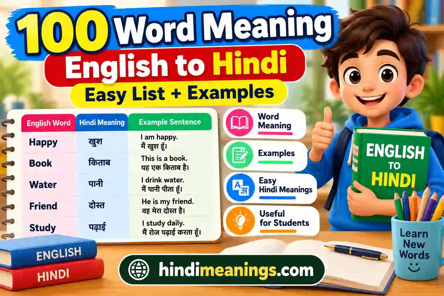 100 Word Meaning English to Hindi